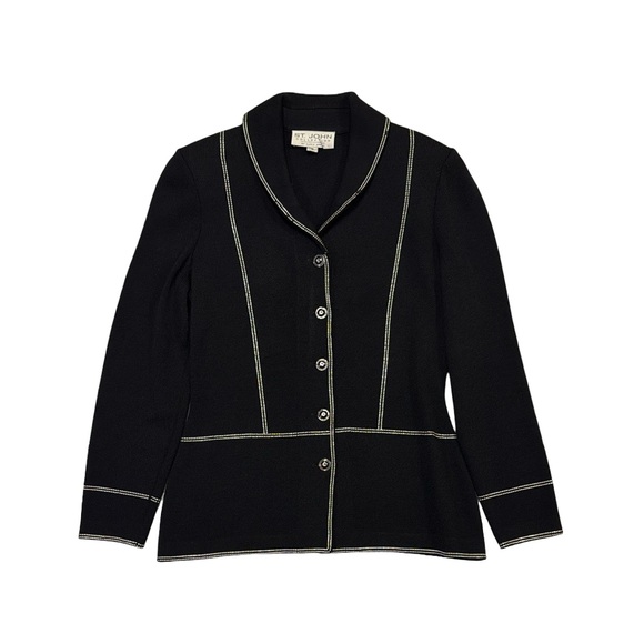 St. John womens 6 black wool blend button up knit sweater cardigan EUC - Picture 1 of 8